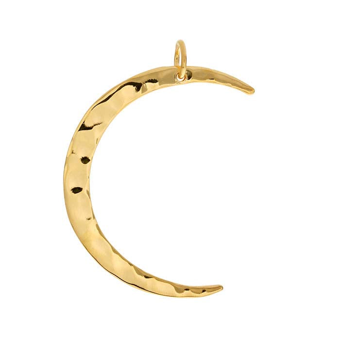 Sterling Silver Yellow Gold-Plated Hammered Crescent Moon Pendant