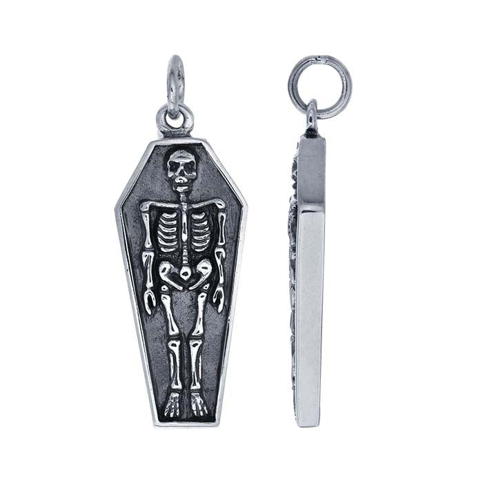 Sterling Silver Skeleton in Coffin Pendant