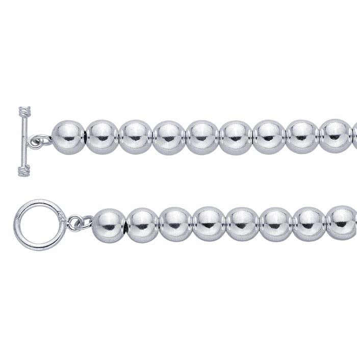 Pulsera de cadena de cuentas de plata de ley de 8 mm