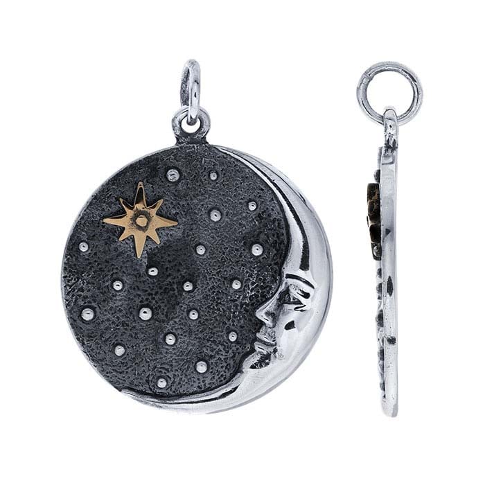 Sterling Silver Moon with Bronze Star Pendant