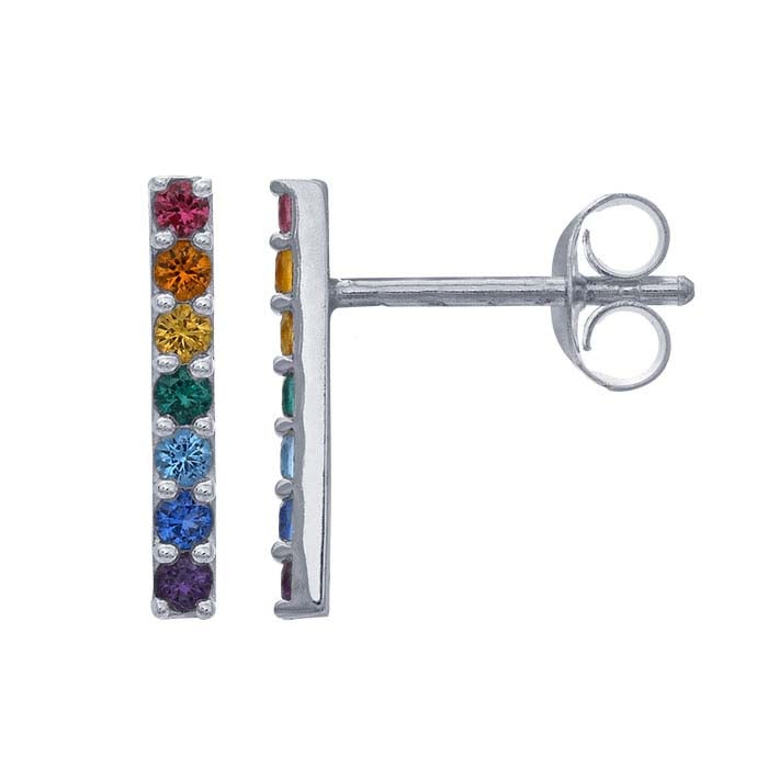 Sterling Silver Rainbow Nanogem-Set Bar Post Earrings