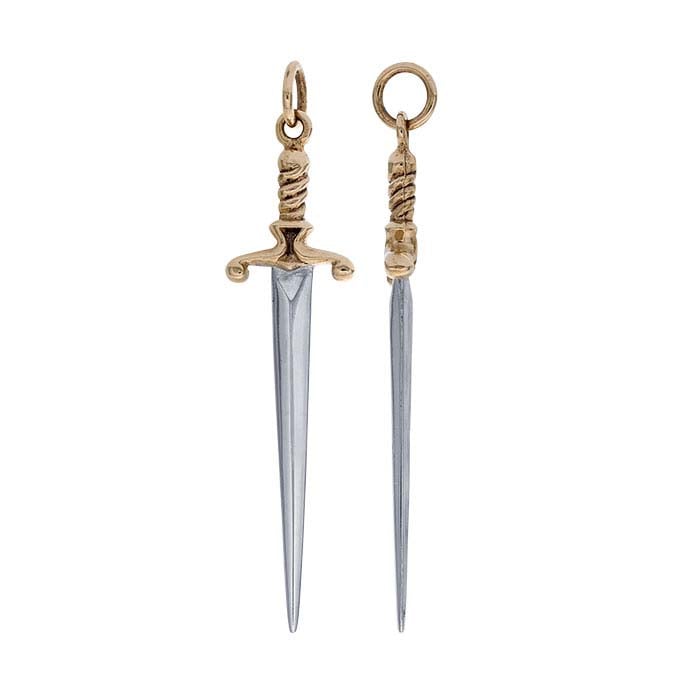 Sterling Silver Sword Charm with Bronze Handle