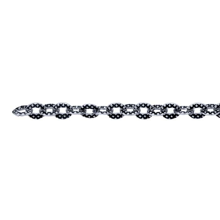 Sterling Silver Oxidized Patterned Oval Cable Chain, By the Foot