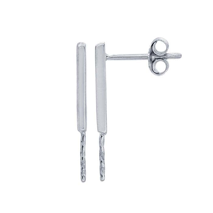 Sterling Silver Rectangle Bar Post Earring with Pearl Mounting