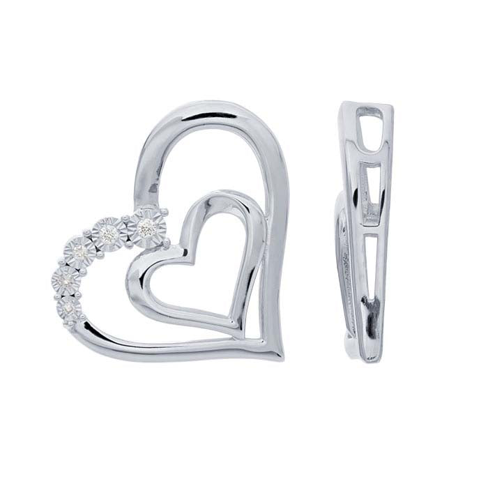 Sterling Silver Two Hearts Diamond-Set Pendant
