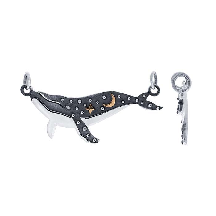 Sterling Silver Whale Festoon Pendant with Star & Moon