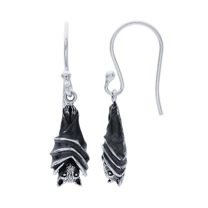 Sterling Silver Hanging Bat Dangle Earrings