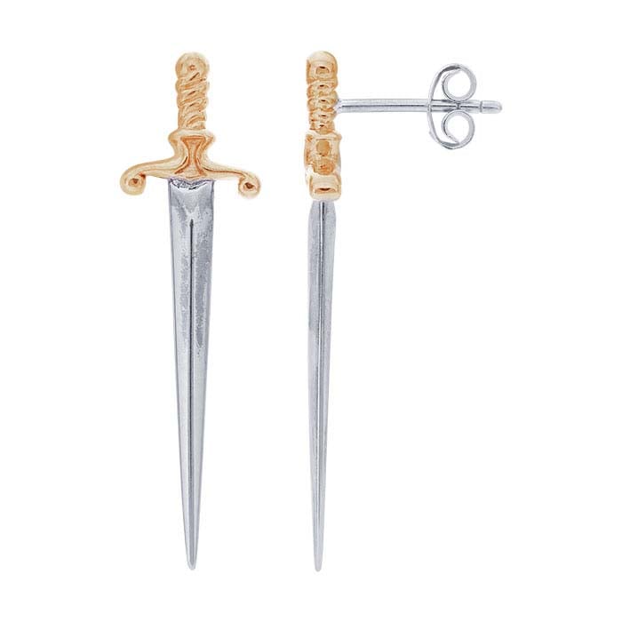 Sterling Silver Sword Earrings with Bronze Handle