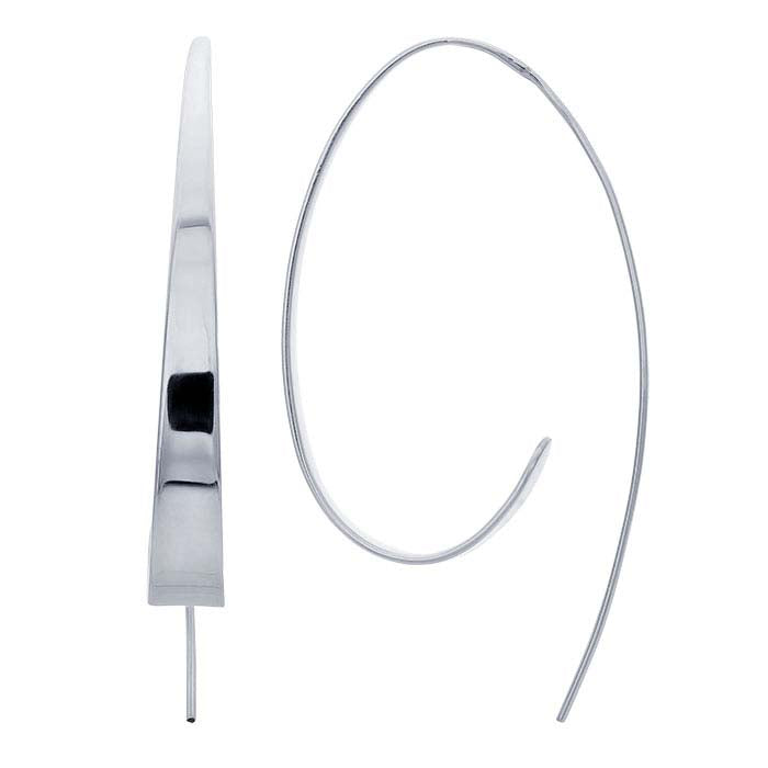 Sterling Silver Long Flat Hoop Earrings