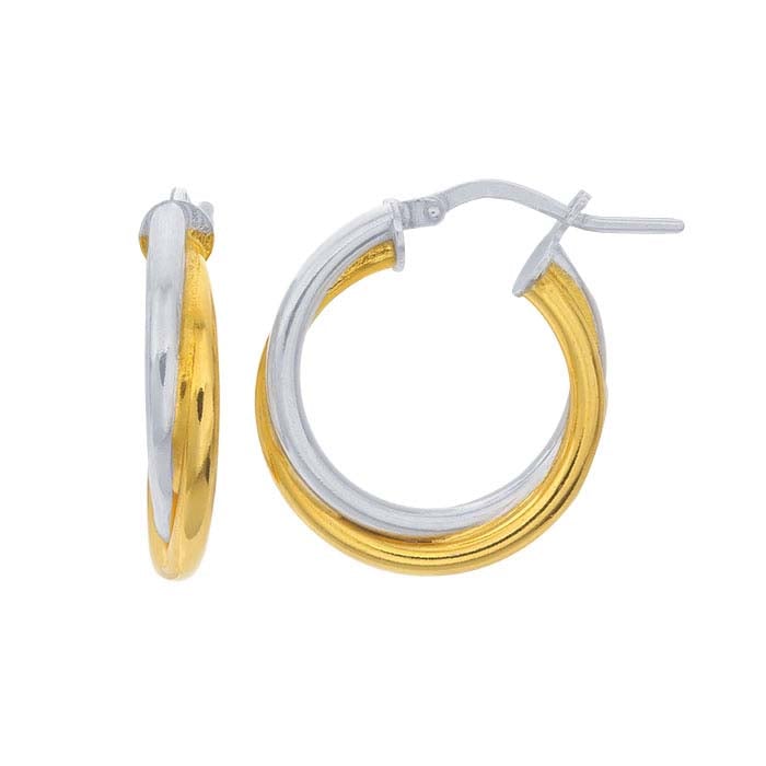 Sterling Silver Double Hoop Earrings with Gold Plating
