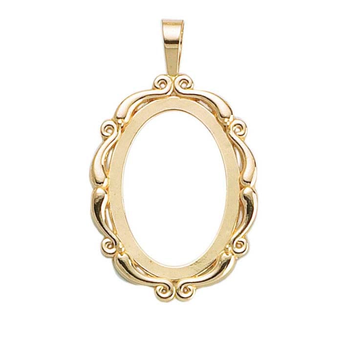 14K Yellow Gold Legendary Cabochon Pendant Frame Mounting