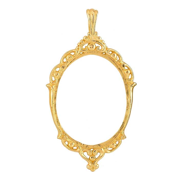 14K Yellow Gold Oval Cabochon Pendant Mounting