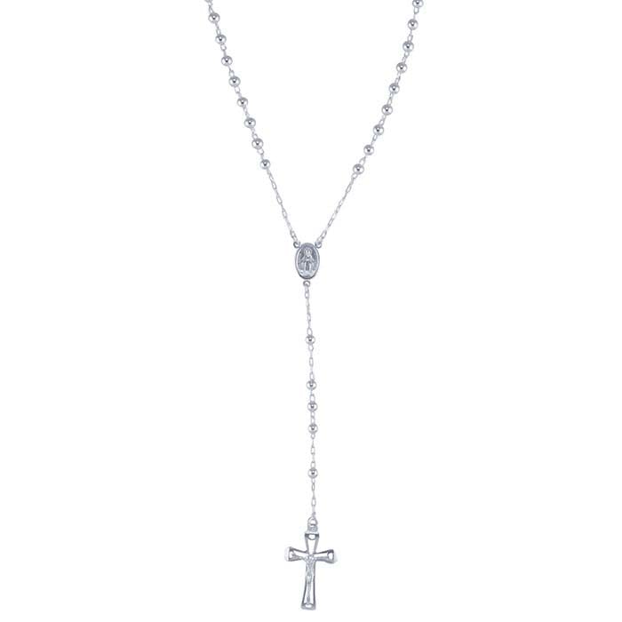 Sterling Silver Beaded Rosary Chain Necklace with Cross
