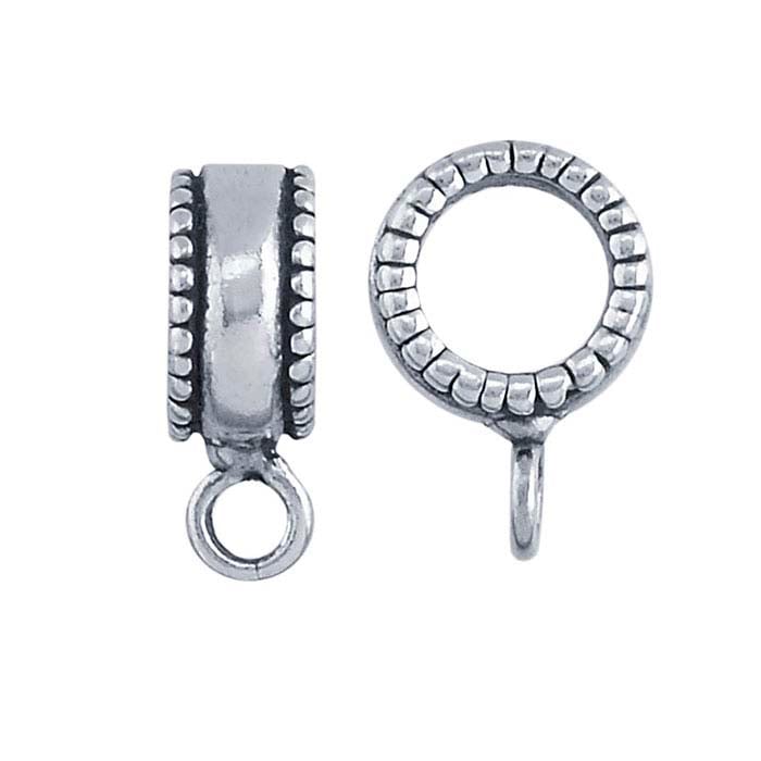 Sterling Silver Beaded-Edge Slide Pendant Bail with Ring