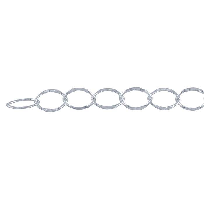 Sterling Silver Hammered Flat Oval Cable Chain, By the Foot