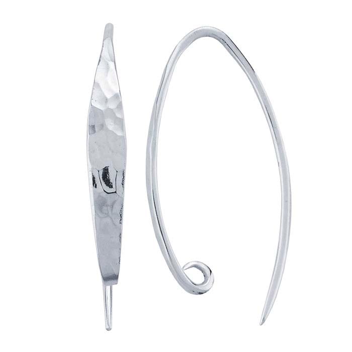 纯银马眼形锤纹带环耳线