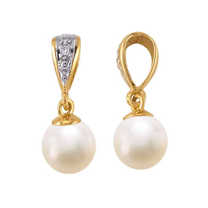 14K Yellow Gold Diamond-Set Pearl Pendant Mounting