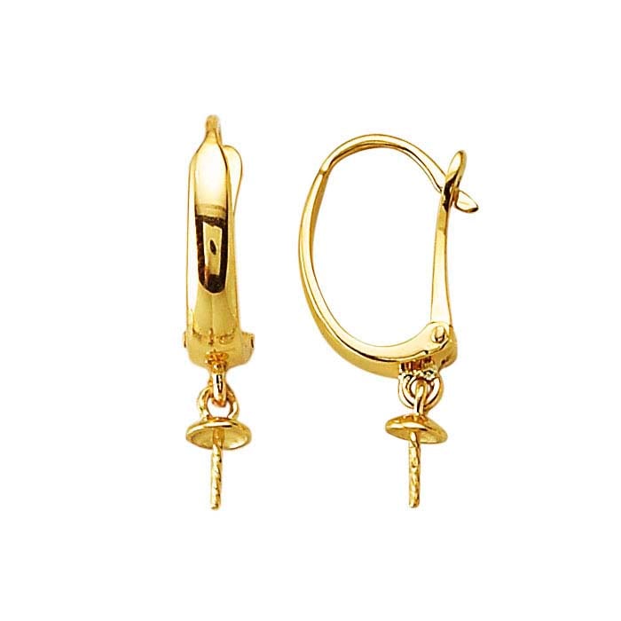 14K Yellow Gold Lever-Back Pearl Ear Wire Mounting