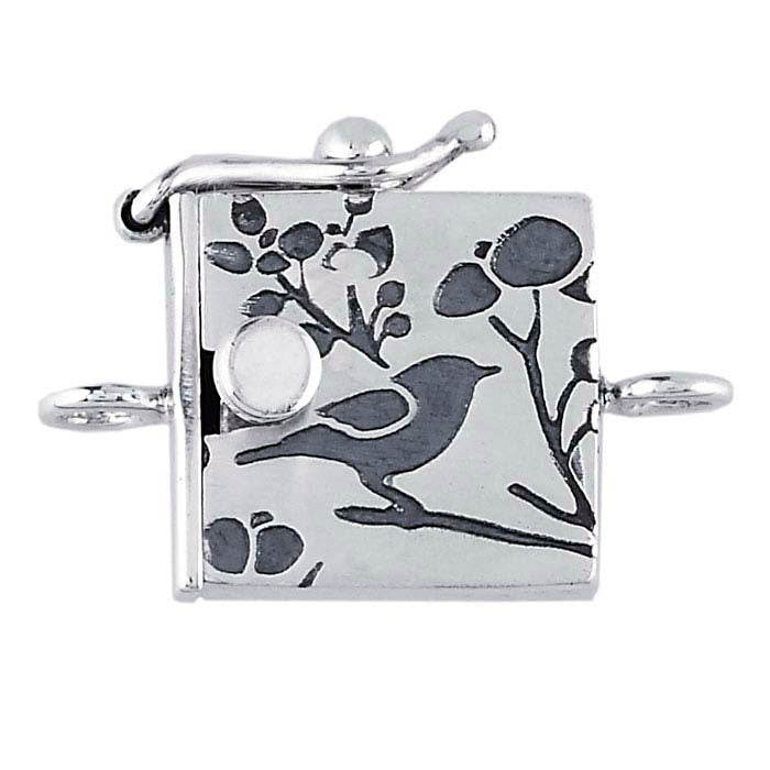 Sterling Silver Bird Pattern Box Clasp with Safety Catch