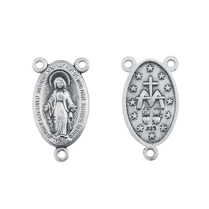 Sterling Silver Miraculous Medal Rosary Center Pendant