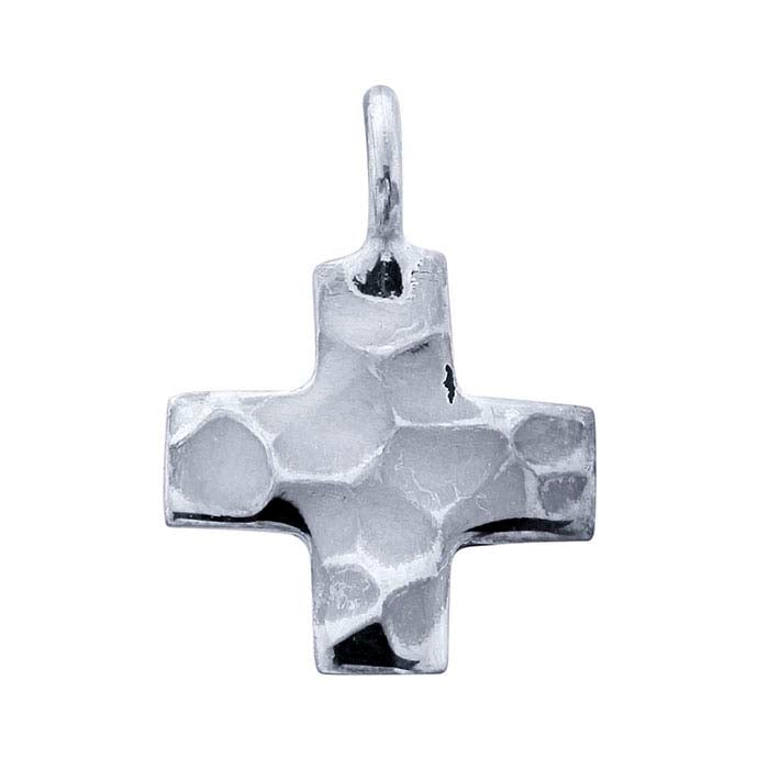纯银锤纹十字架吊坠