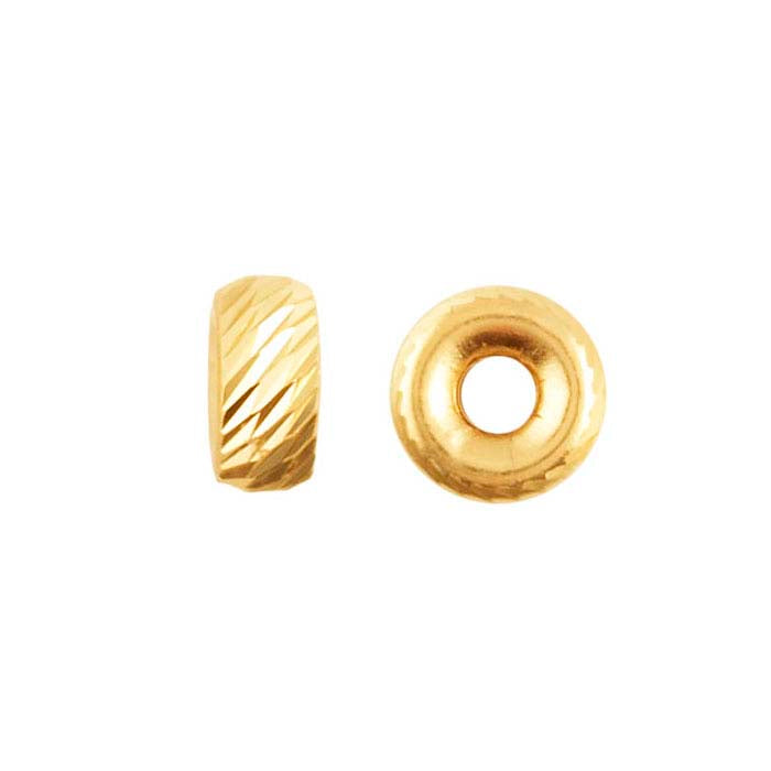 14K Yellow Gold Roundel Diagonal Diamond-Cut Bead