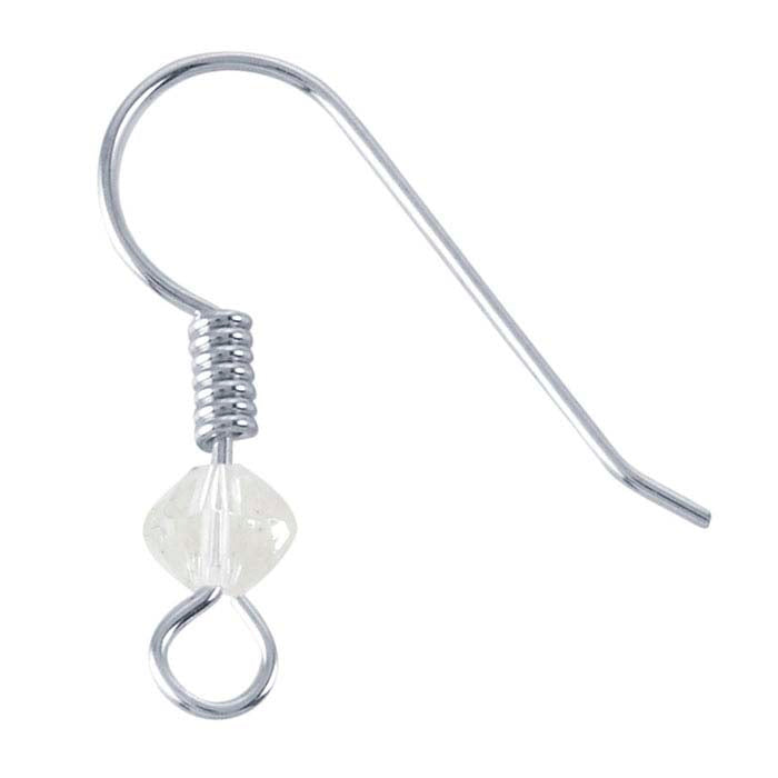 Sterling Silver Ear Wire with Loop, Coil and Crystal Bead