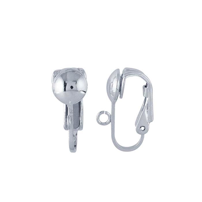 Pendiente de clip de media bola de plata de ley con anillo abierto