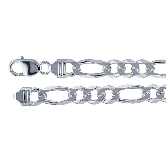 Sterling Silver 8.1mm Diamond-Cut Figaro Chain