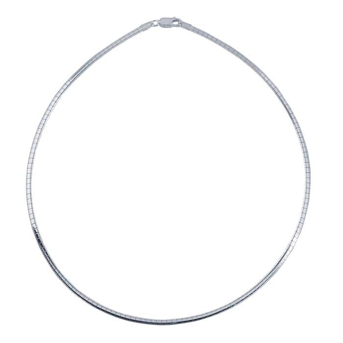 سلسلة عنق أوميغا مستديرة مسطحة بعرض 3 مم من الفضة الإسترلينية