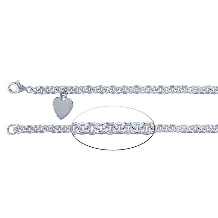 Sterling Silver Cable Chain Bracelet with Heart Plaque