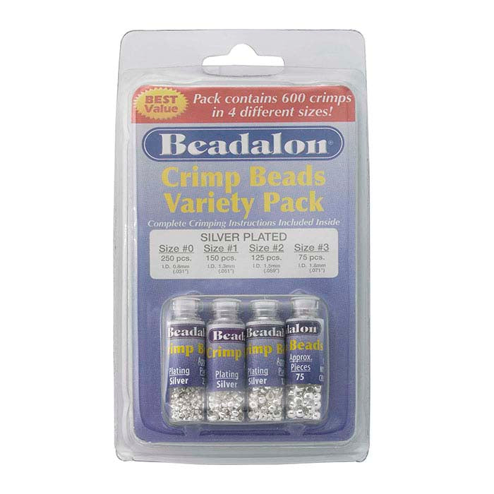 Beadalon® sølvbelagt rund krimpperle sortiment, størrelser 0-3