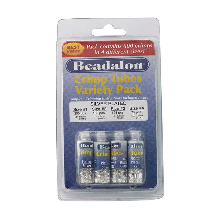 מבחר חרוזי סגירה בצורת צינור מצופים כסף Beadalon®, מידות 1–4
