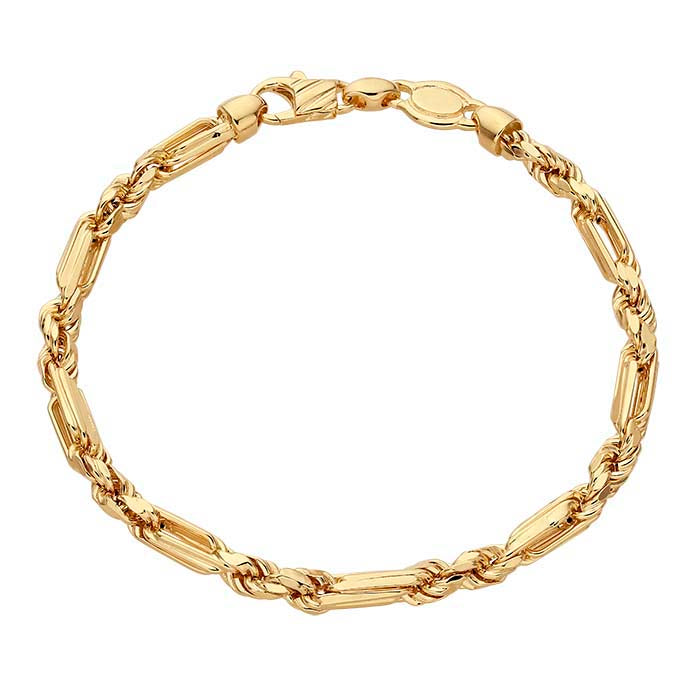 14K gult guld diamantkapad Figarokedjelänk armband