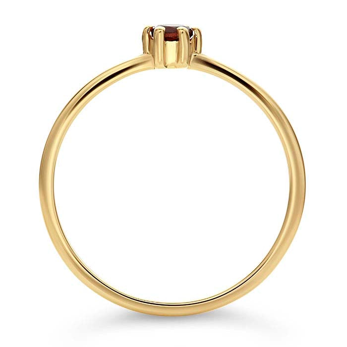 14K Gult Guld 3mm Rund Granat-Sat Ring