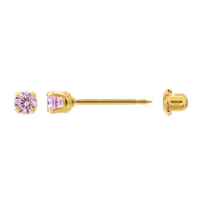 Inverness® Stainless Steel Yellow Gold-Plated Piercing Earring, Pink CZ-Set