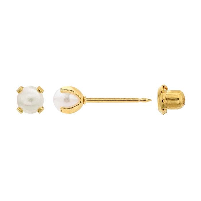 Inverness® Stainless Steel Yellow Gold-Plated Piercing Earring, Pearl