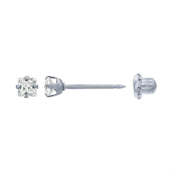 Inverness® 14K White Gold Piercing Earring, Square CZ-Set