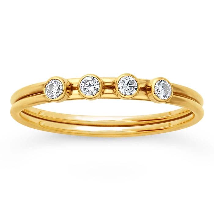 14/20 Yellow Gold-Filled Four-Stone White CZ-Set Ring