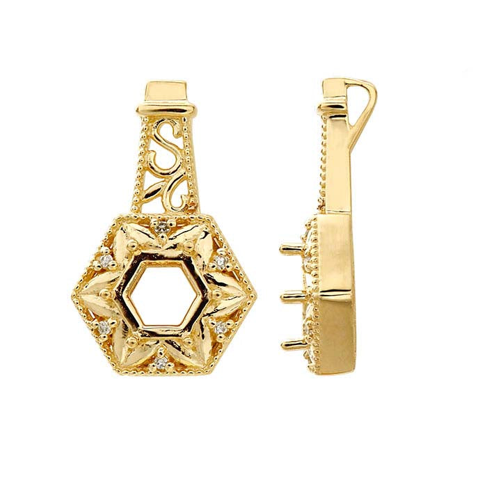 14K Yellow Gold Hexagon Pendant Mounting
