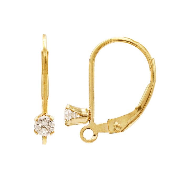 14/20 Yellow Gold-Filled CZ-Set Lever-Back Ear Wire with Open Ring