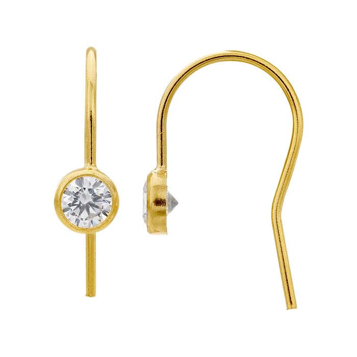 أقراط مطلية بالذهب الأصفر عيار 14/20 مع حجر زركونيا أبيض مجموعة