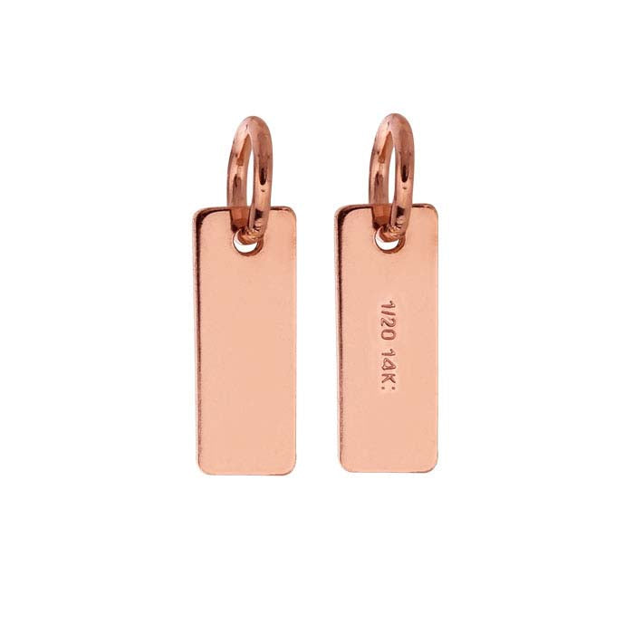 14/20 ローズゴールドフィルド 8 x 3mm 長方形タグ リング付き