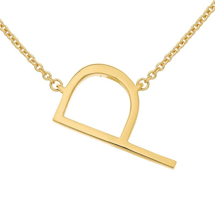 14K黄色黄金字母横向花环吊坠,P