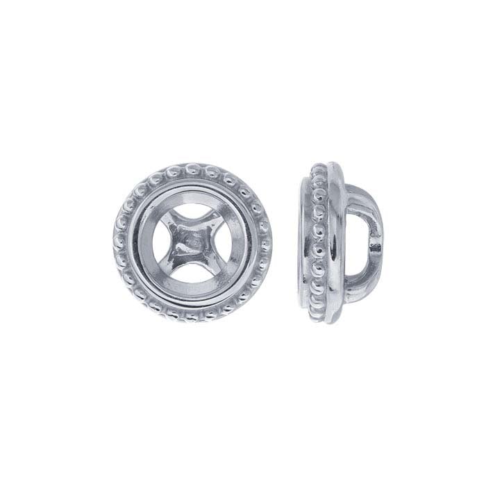 14K White Gold Beaded Round Pendant Mounting