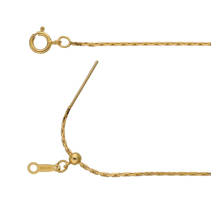 14/20 イエローゴールドフィルド 1mm アド・ア・ビーズ ビーディングチェーン ネックレス、調節可能