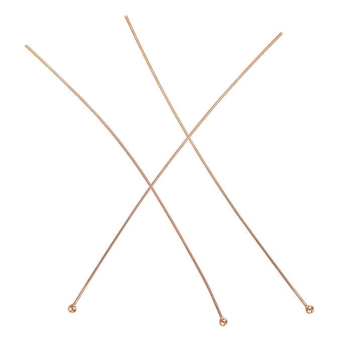 دبوس رأس كروي مطلي بالذهب الوردي 14/20، 0.40 مم، نصف صلب