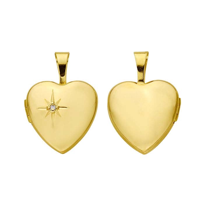 14K Yellow Gold Diamond-Set Heart Locket Pendant