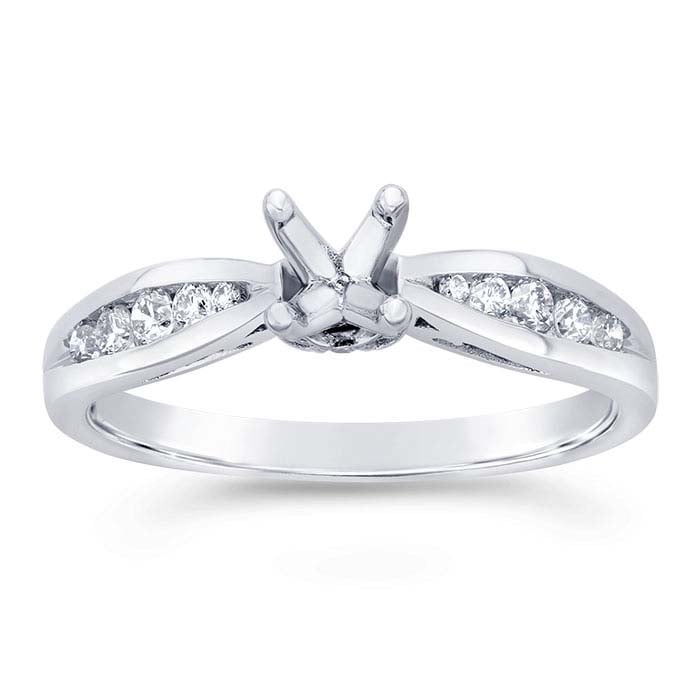 14 Karat Weißgold, 4,4 mm, rund, Halbfassung für Verlobungsringe