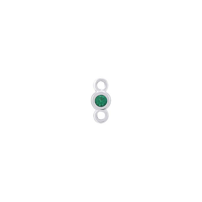 14K White Gold 1.5mm Lab-Grown Emerald-Set Link Component